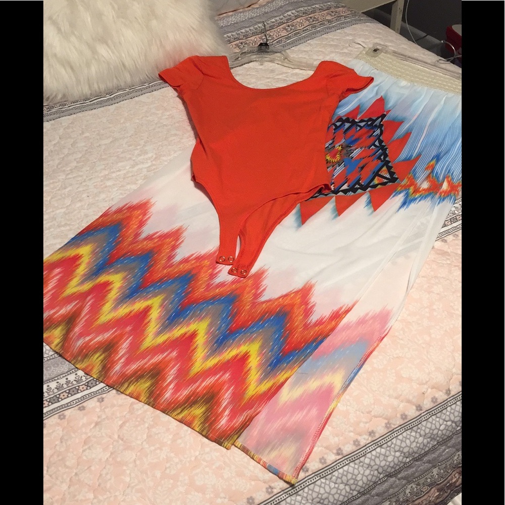 Long Aztec Print Skirt